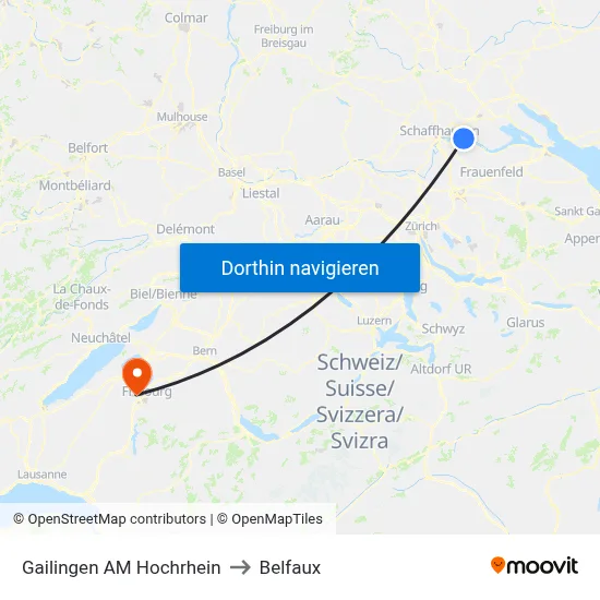 Gailingen AM Hochrhein to Belfaux map