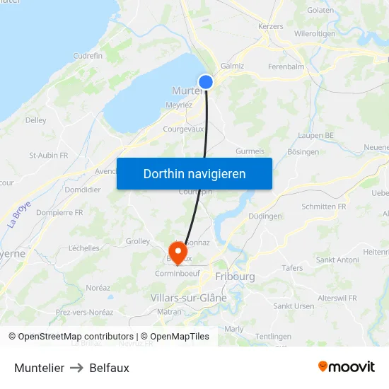Muntelier to Belfaux map
