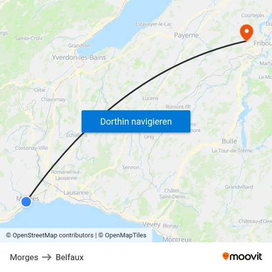 Morges to Belfaux map