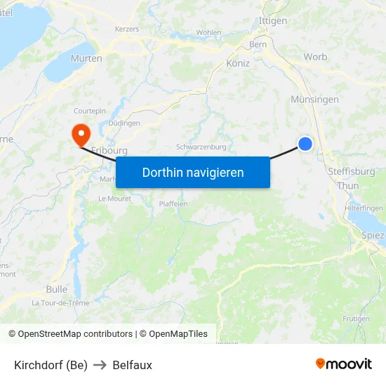 Kirchdorf (Be) to Belfaux map