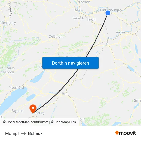 Mumpf to Belfaux map