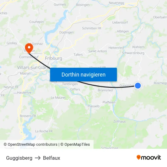 Guggisberg to Belfaux map