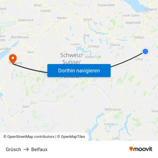 Grüsch to Belfaux map