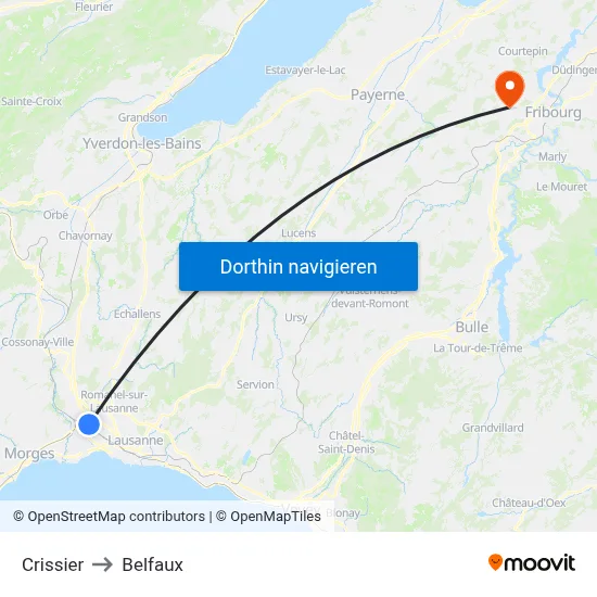 Crissier to Belfaux map