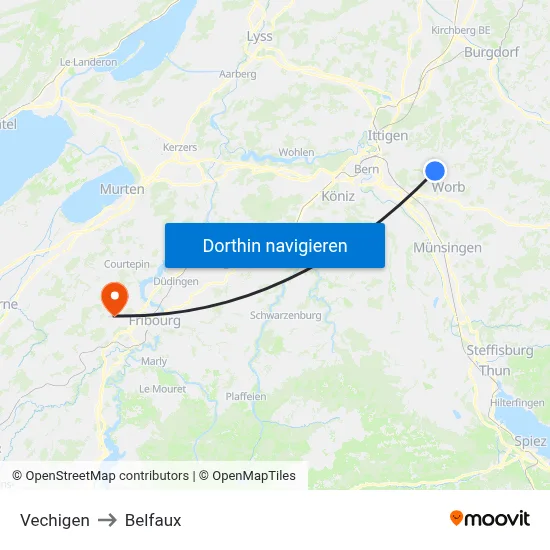 Vechigen to Belfaux map