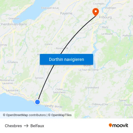 Chexbres to Belfaux map