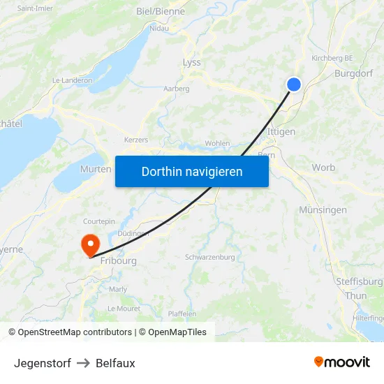 Jegenstorf to Belfaux map