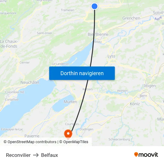Reconvilier to Belfaux map