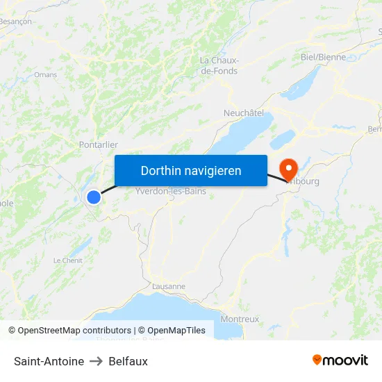 Saint-Antoine to Belfaux map