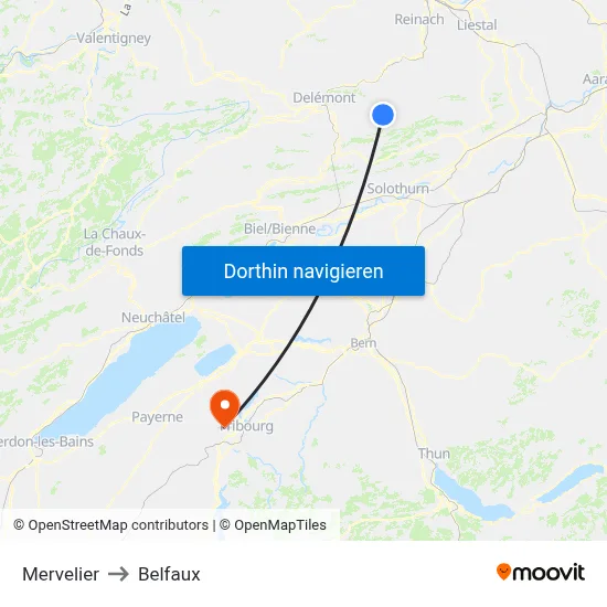 Mervelier to Belfaux map