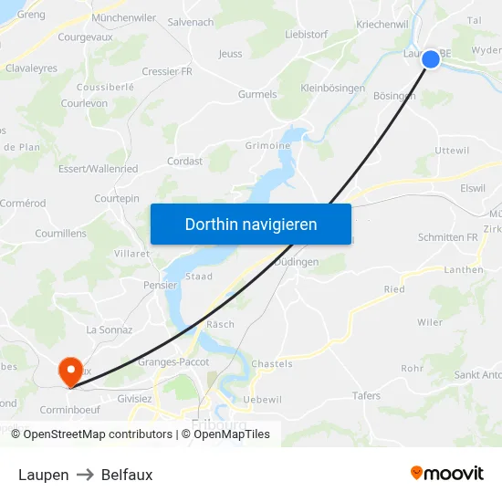 Laupen to Belfaux map