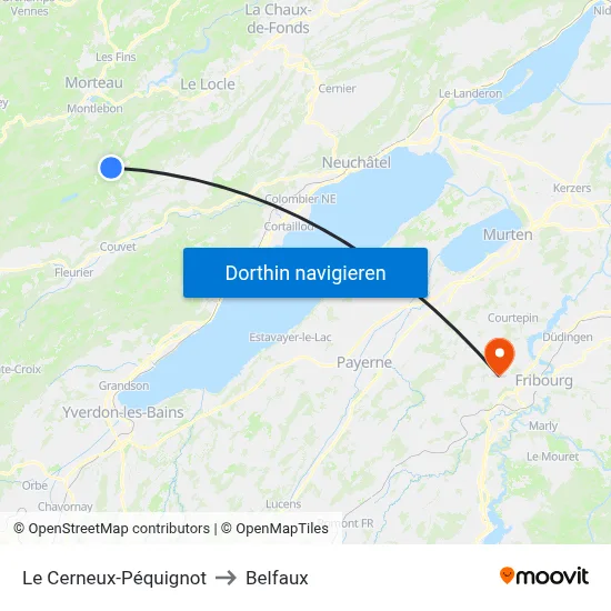 Le Cerneux-Péquignot to Belfaux map