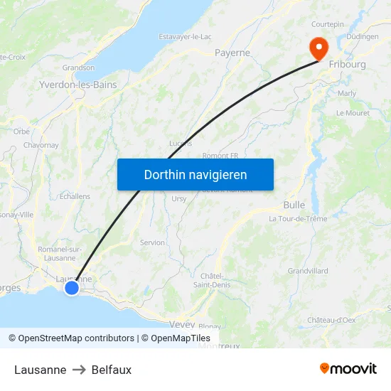 Lausanne to Belfaux map