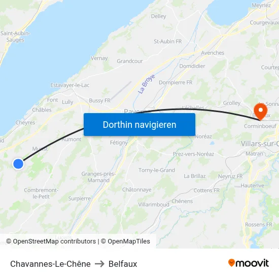 Chavannes-Le-Chêne to Belfaux map