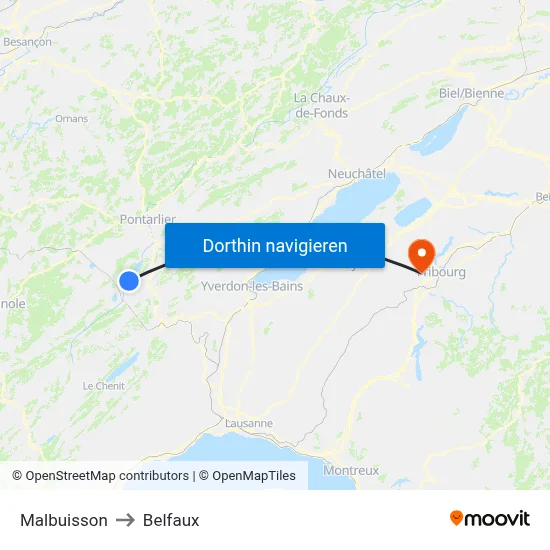 Malbuisson to Belfaux map