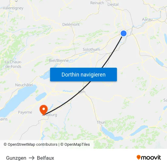 Gunzgen to Belfaux map