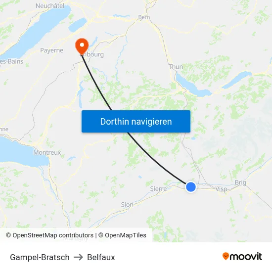 Gampel-Bratsch to Belfaux map