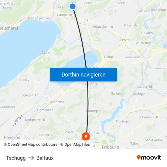 Tschugg to Belfaux map