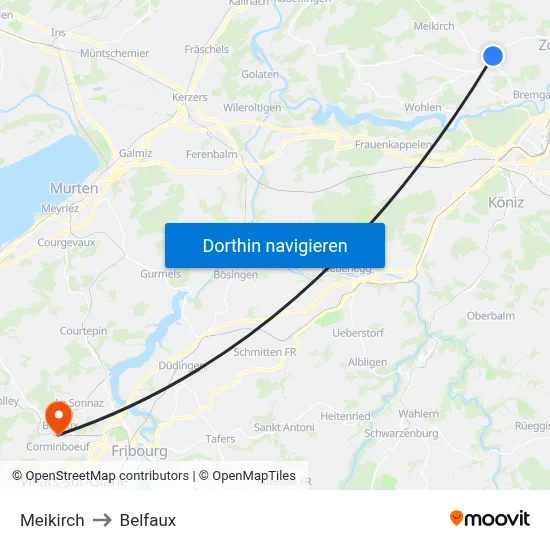 Meikirch to Belfaux map