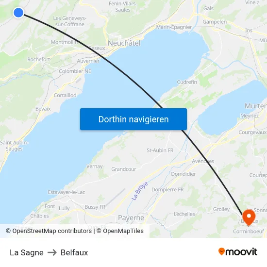 La Sagne to Belfaux map