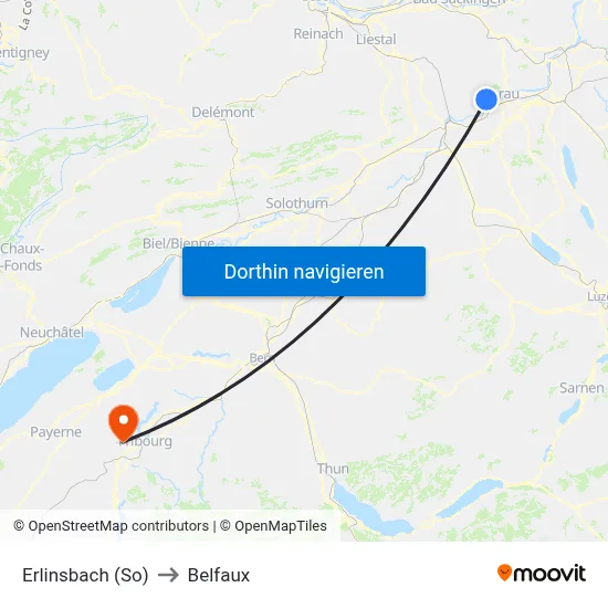 Erlinsbach (So) to Belfaux map