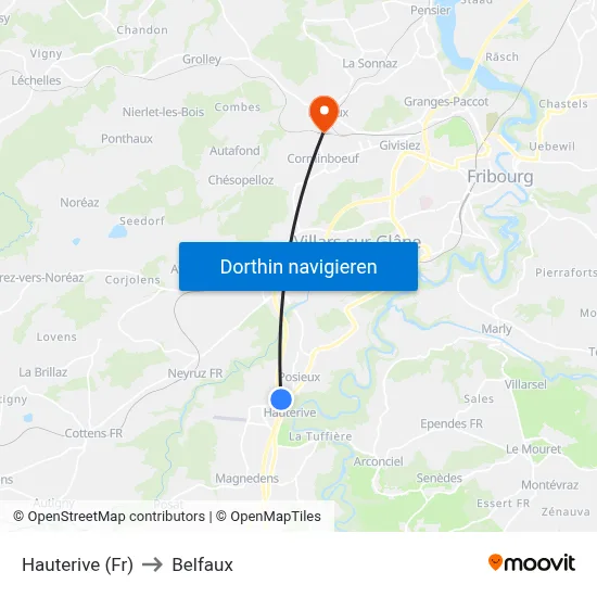 Hauterive (Fr) to Belfaux map