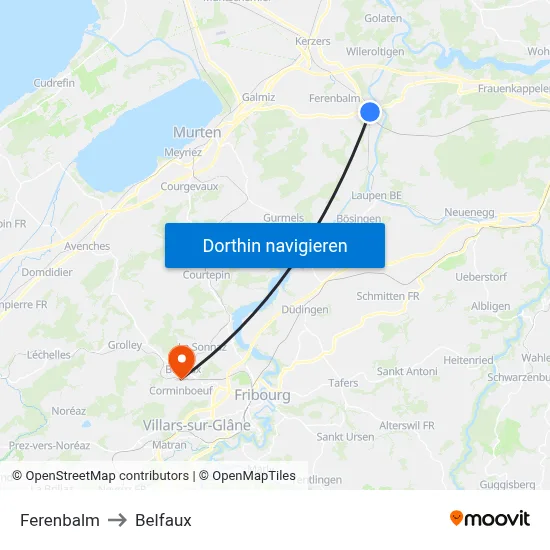 Ferenbalm to Belfaux map