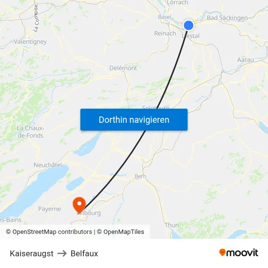Kaiseraugst to Belfaux map