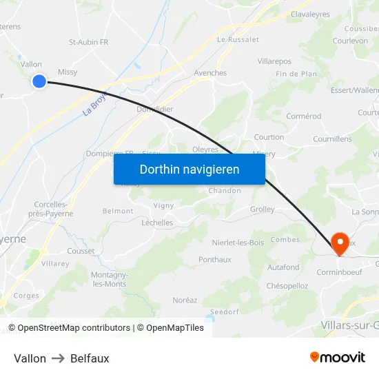 Vallon to Belfaux map
