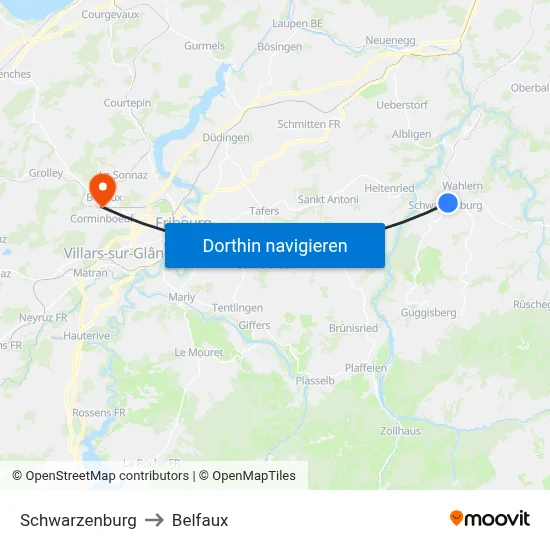 Schwarzenburg to Belfaux map