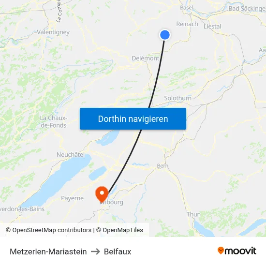 Metzerlen-Mariastein to Belfaux map