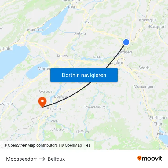 Moosseedorf to Belfaux map