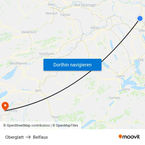 Oberglatt to Belfaux map