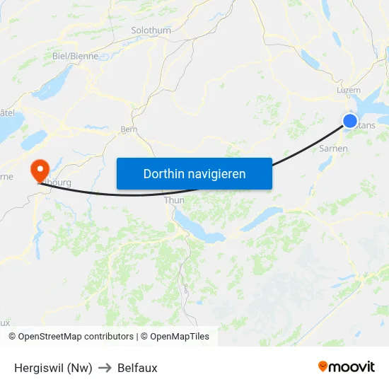 Hergiswil (Nw) to Belfaux map