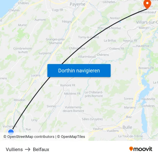 Vulliens to Belfaux map