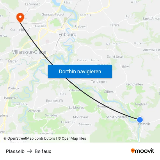Plasselb to Belfaux map