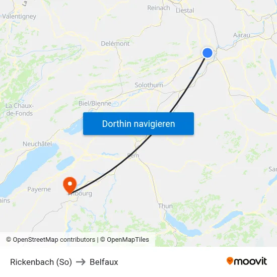Rickenbach (So) to Belfaux map