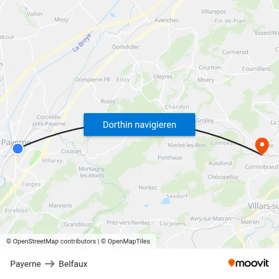 Payerne to Belfaux map