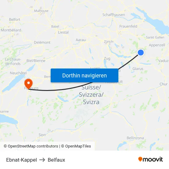 Ebnat-Kappel to Belfaux map