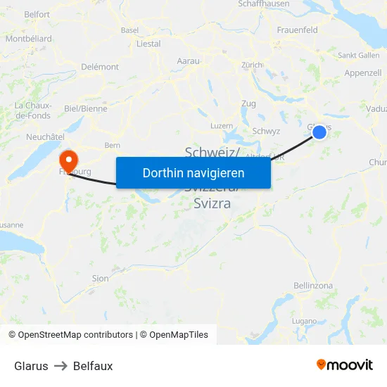 Glarus to Belfaux map