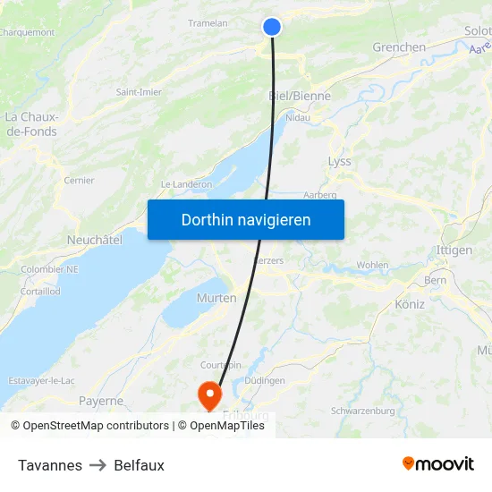 Tavannes to Belfaux map