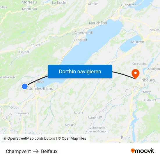 Champvent to Belfaux map