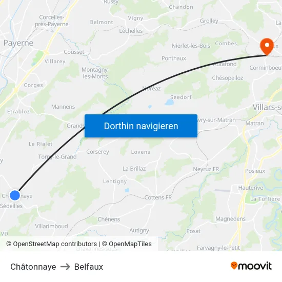 Châtonnaye to Belfaux map