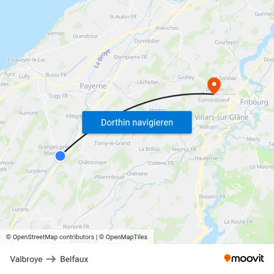 Valbroye to Belfaux map