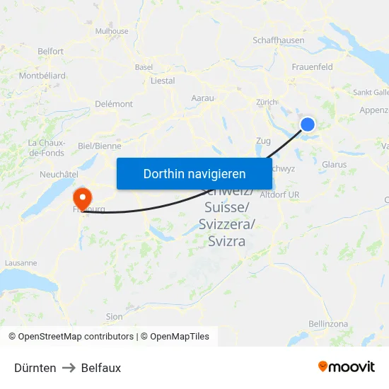 Dürnten to Belfaux map