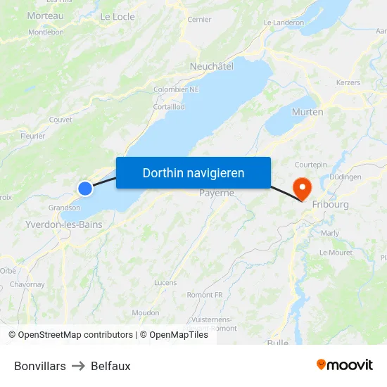 Bonvillars to Belfaux map