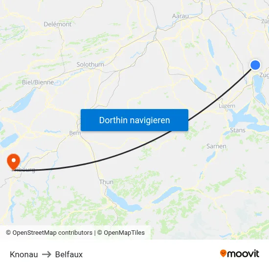 Knonau to Belfaux map