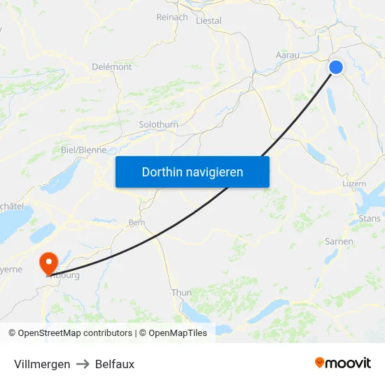 Villmergen to Belfaux map