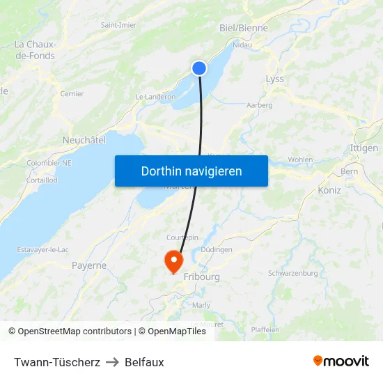 Twann-Tüscherz to Belfaux map