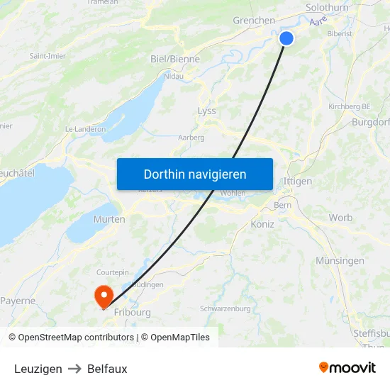 Leuzigen to Belfaux map